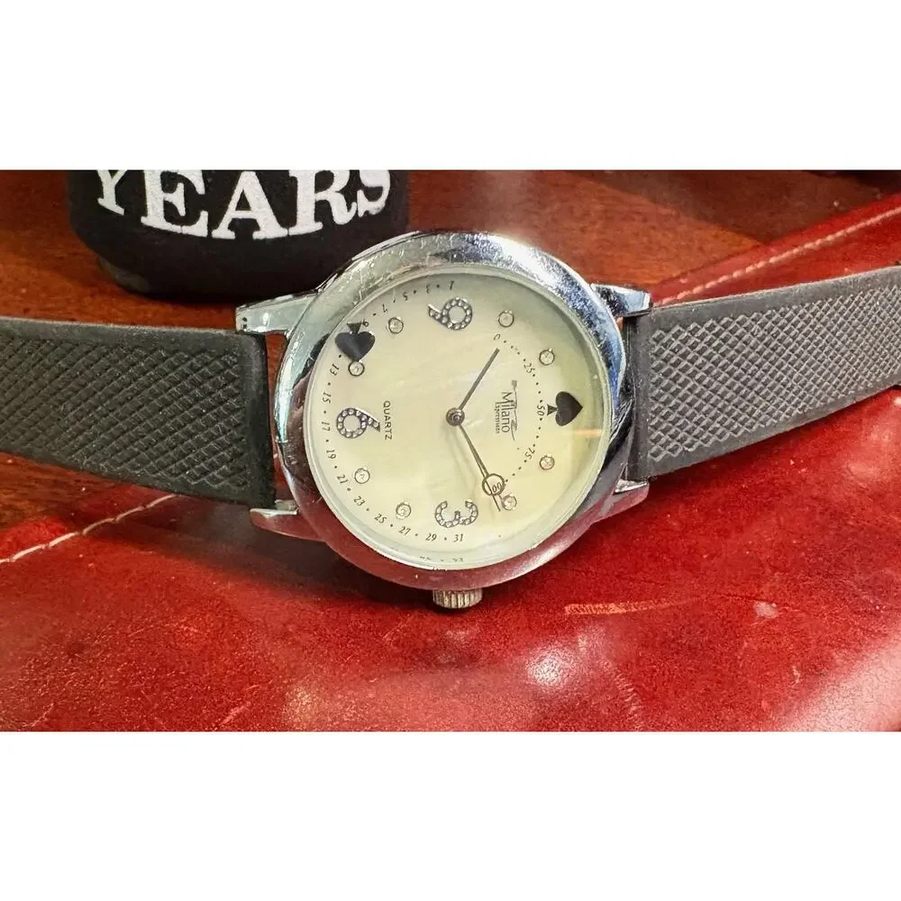 40mm Milano Expressions Quartz Watch, MOP Face, Black Poly Band
